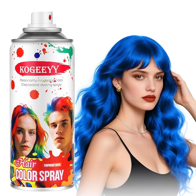 Christmas Temporary Hair Color Spray for Kids Women,One-Time Use Blue Hair Spray, Washable Temporary Hair Dye, Natural Hair Color Wax, Non-sticky Hair Spray for Cosplay, Party, Halloween(Blue,4.06Oz)
