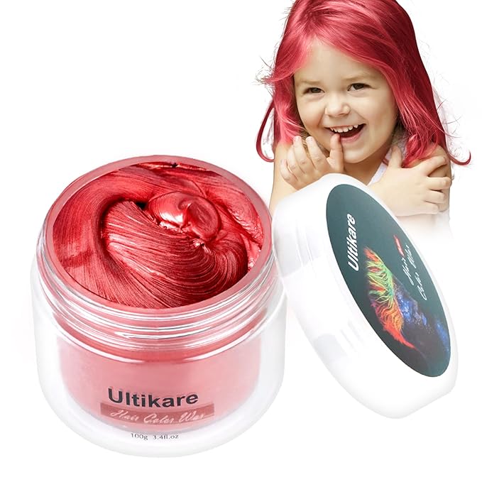 Temporary Hair Color for Kids, Ultikare Red Hair Dye Washable Natural Hair Wax Color Chalk Mud Cream DIY Hairstyle Clay For Dark Hair Halloween, Cosplay, Party, Christmas Gift Girls 3.4 Fl Oz