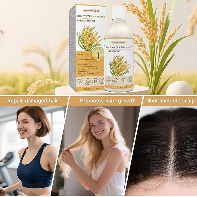 Rice Water Hair Growth Shampoo, Enhances Hair Luster, Suitable for Thinning Hair and Hair Loss, Promotes Hair Regrowth-10.15 FL.OZ