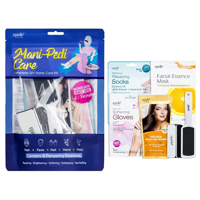 Epielle Mani-Pedi Care Kit, 6 Pampering Spa Essentials, Nail Buffing, Hand and Foot Care, At-Home Spa Kit, Self Care Gifts for Women, Korean Skin Care Set, Stocking Stuffers