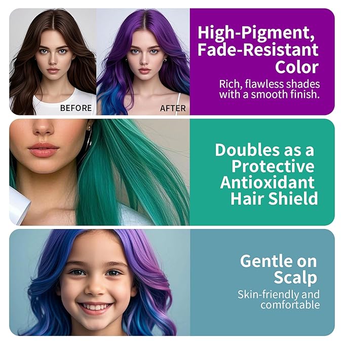 Temporary Hair Styling Color Serum, Green Blue Purple Red Hair Dye Color Gel Washable Natural Instant Hair Color Wax for DIY Hairstyle for Kids Men Women(Black#4)