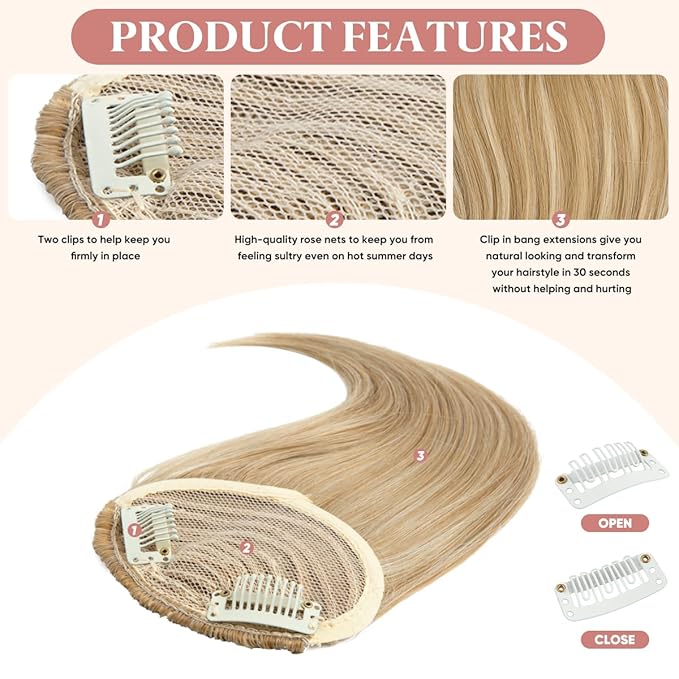 SARLA Clip in Side Bangs Extension Straight Synthetic Fake Bangs One Piece for Women Tizian Red