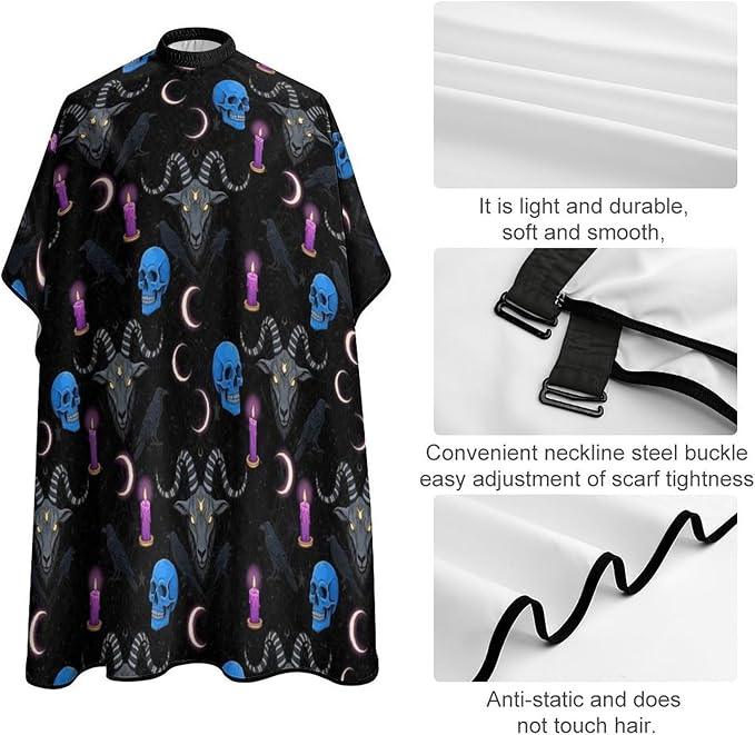 Salon Haircut Capes Goth Raven Skull Goat Haircuting Salon Cape Gown, Full Coverage Dyeing Salon Apron for Hair Cutting Styling, Easy Clean