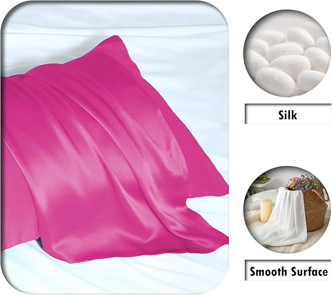 Mulberry Silk Pillow Cases Standard Size Silk Pillowcase with Zipper Soft Breathable Smooth Cooling Satin Silk Pillow Covers for Sleeping for Hair and Skin (Hot Pink,20"X 26",1Pcs)