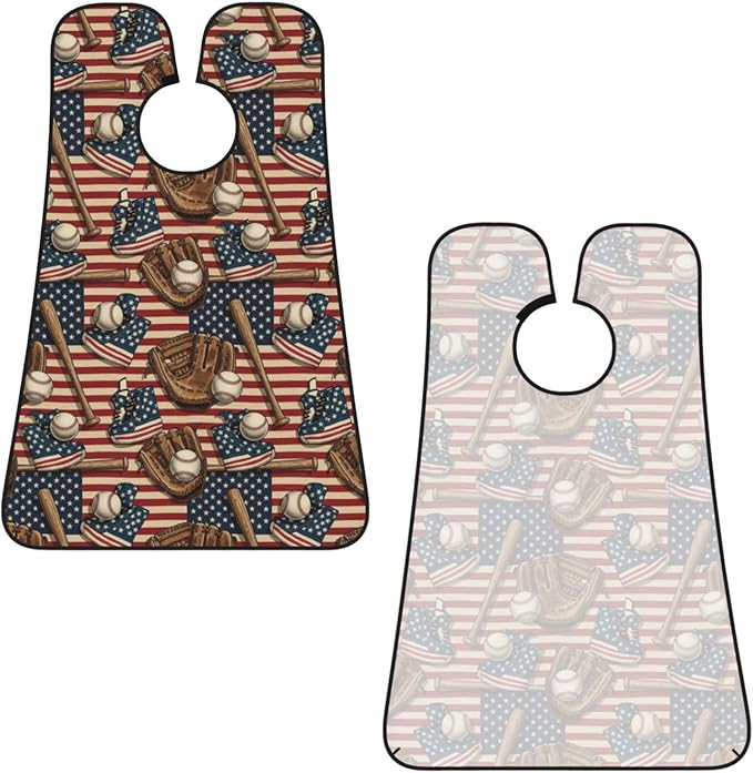 Strong Suction Cup Beard Grooming Bib, Non-Stick Hair Catcher, Waterproof, for Shaving, Vintage Ball Baseball American Flag