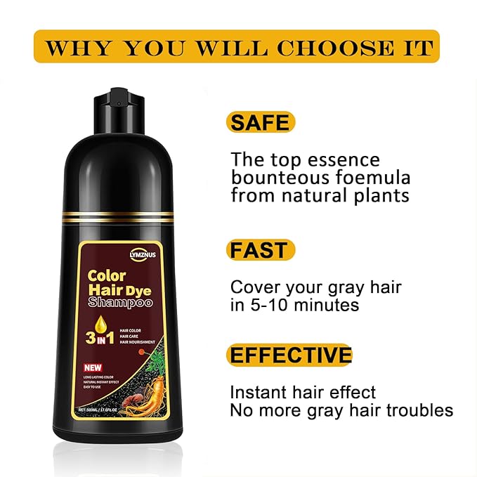 Hair Dye Shampoo 3 in 1 Dark Wine Red,Instant Hair Color Shampoo for Gray Hair Coverage for Men & Women, Burgundy Hair Shampoo and Red Hair Dye for All Hair Types 500ml