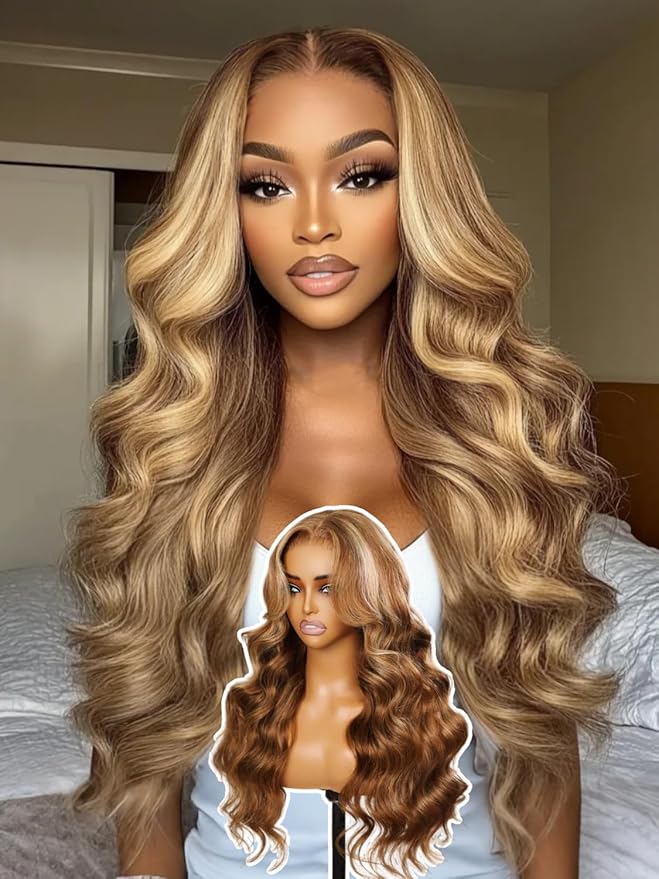 YIROO Pre Everything Wig Honey Blonde 13X4 Pre Cut Lace Front Glueless Human Hair Wigs Body Wave Brown Blonde Highlight Ombre Pre Bleached Invisible Bye Bye Knots Wig Pre Plucked 150% Density 26Inch