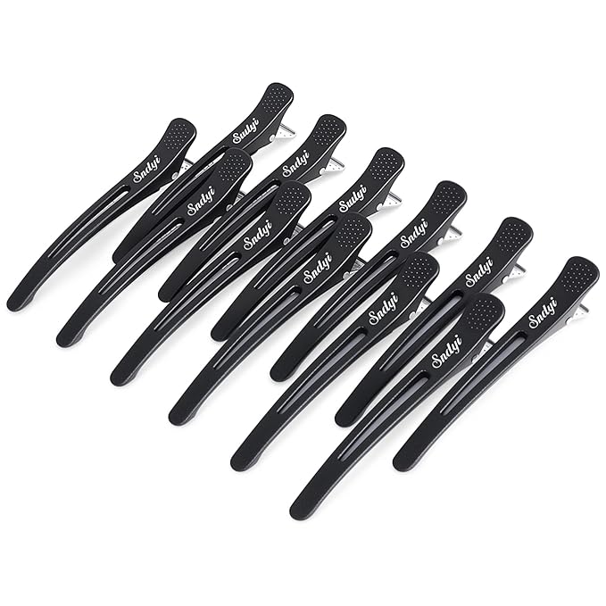 Sndyi Hair Sectioning Clips - Professional Non-Slip Duckbill and Roller Clips for Styling Sectioning, No Crease, 4.3", Black (12 Packs)