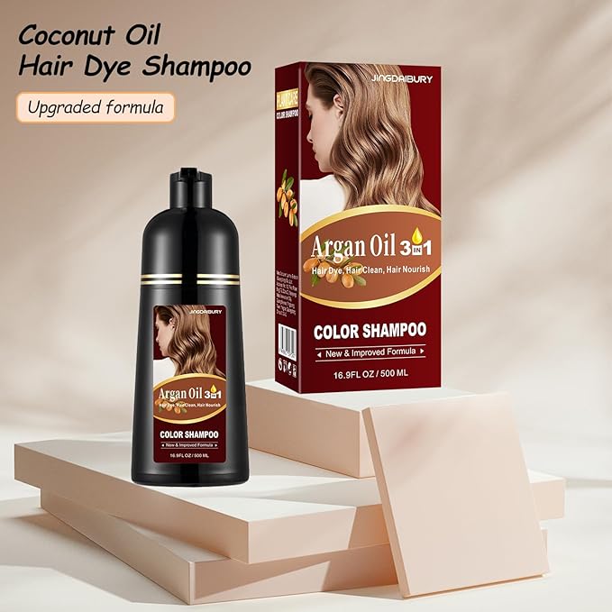 Coffee Hair Dye 16.9 Fl Oz, Argan Oil Hair Shampoo, 3 in 1 Hair Dye Shampoo, Easy To Use, Semi-Permanent Hair Color Shampoo (Coffee)