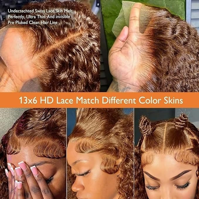 24 Inch Chocolate Brown Deep Wave Lace Front Wigs Human Hair Pre Plucked 200% Density 13x6 HD Lace Frontal Wigs with Baby Hair Deep Curly Wet and Wavy Glueless Wigs for Women (4# Brown, 24 Inch)