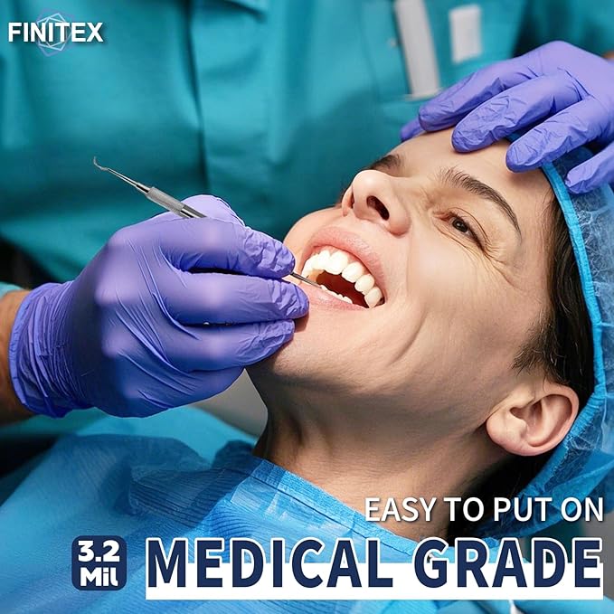 FINITEX Ice Blue Nitrile Exam Gloves - Powder-free, 1000 PCS Medical & Home Cleaning Gloves