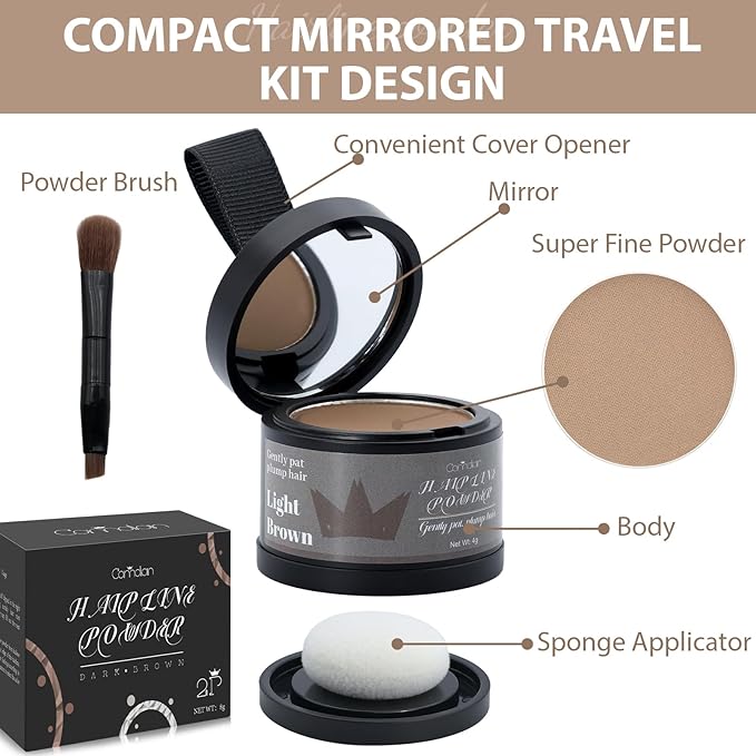 2 Pack Hairline Powder for Women and Men, Used to Root Touch Up Hair Color, Thinning and Gray Hair Coverage and Bald Spots Coverage, Light Brown