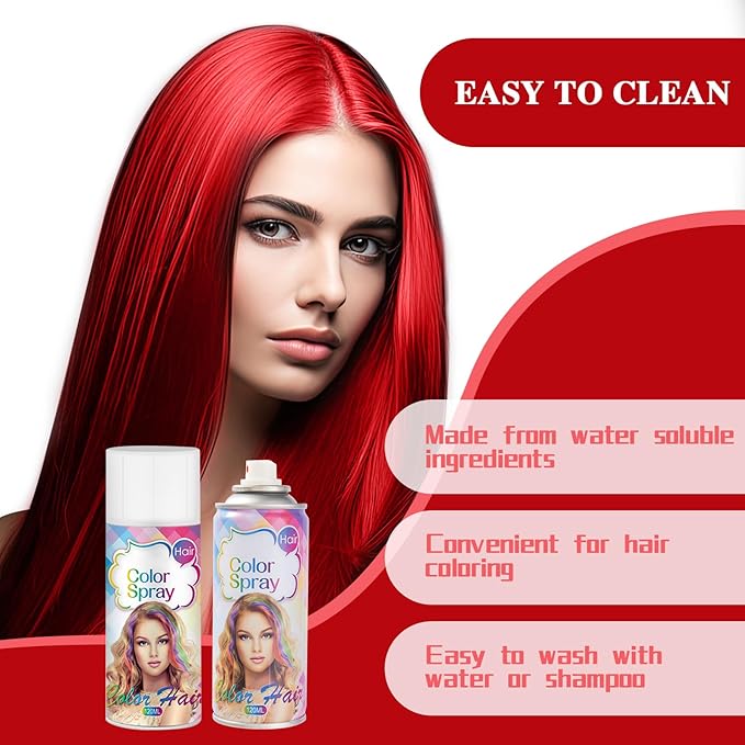 Temporary Hair Color Spray, Red Hair Dye, Hair Color For Women, Temporary Hair Dye, Washable, Easy To Colour, Mild Formula, Suitable For Various Hair Types, Works On All Hair Colors 120ml