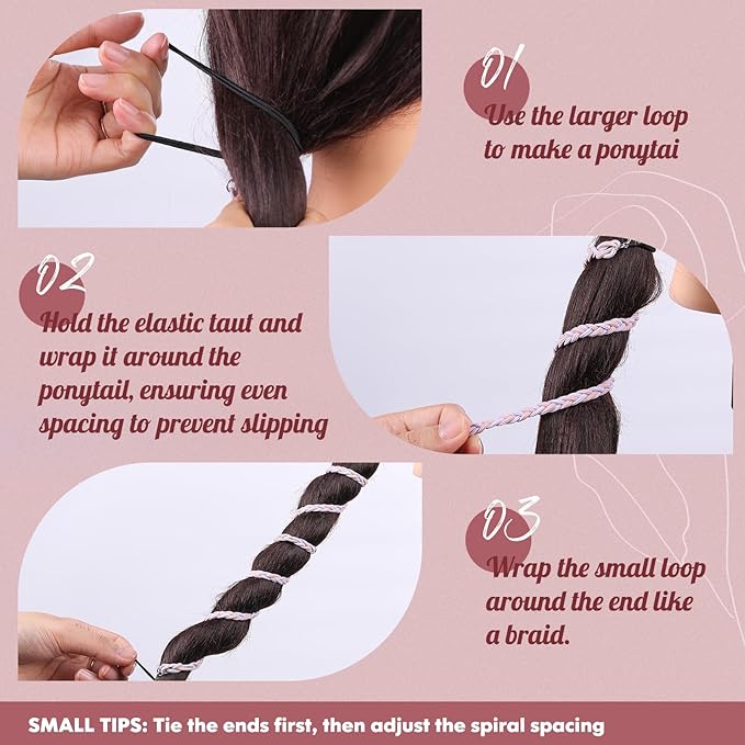 3 Packs Ponytail Holders Hair Ties for Women, Spiral Pony Tails Elastic Braided Hair Holders for Gym Swimming Sports (3pcs25"colorful37)
