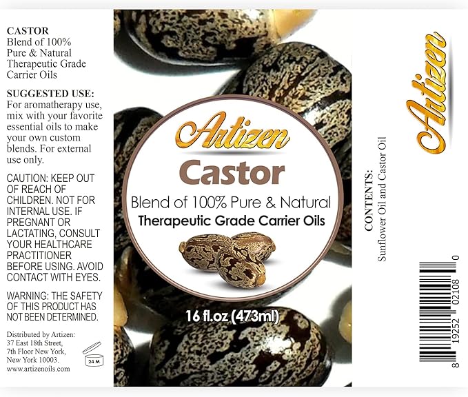 Artizen Pure Castor Oil – Therapeutic Grade Hair, Skin & Body Moisturizer (Bulk 16oz)