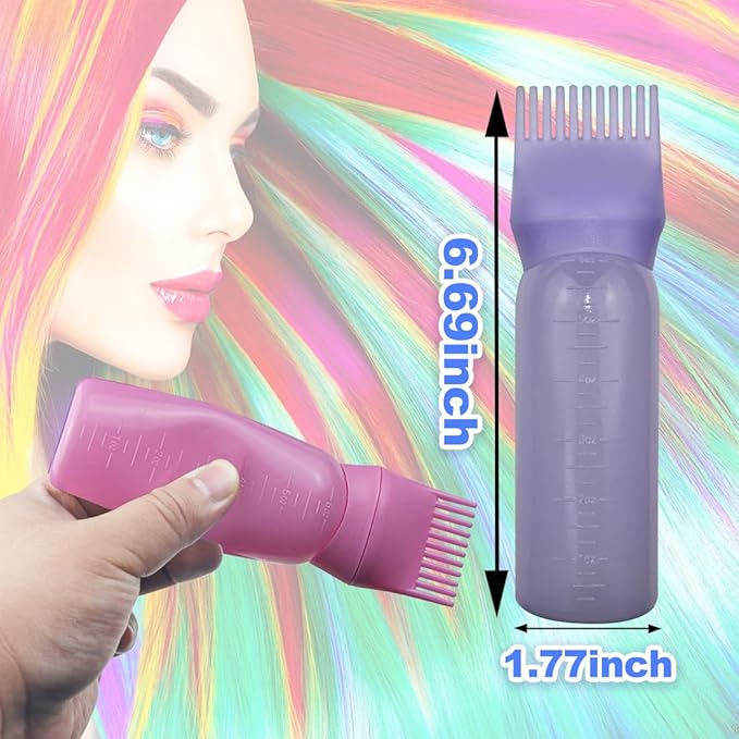 4 Pack Root Comb Applicator Bottle, Hair Oil Comb Applicator for Hair Dye, Shampoos, Salons (Purple+Pink)