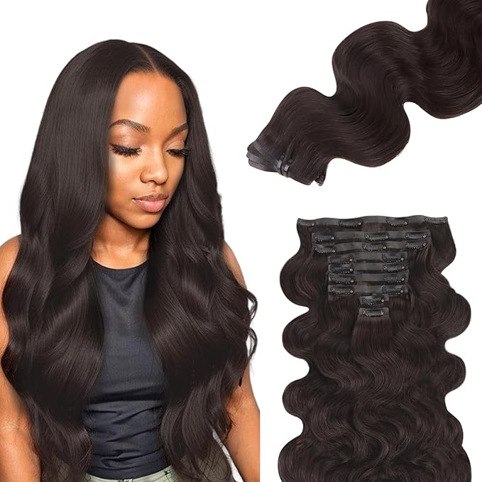 Lashey Seamless Clip in Hair Extensions Human Hair 130g 9pcs 18 Inch Body Wave #2 Dark Brown Clip in Extensions for Women PU Weft Hair Extensions