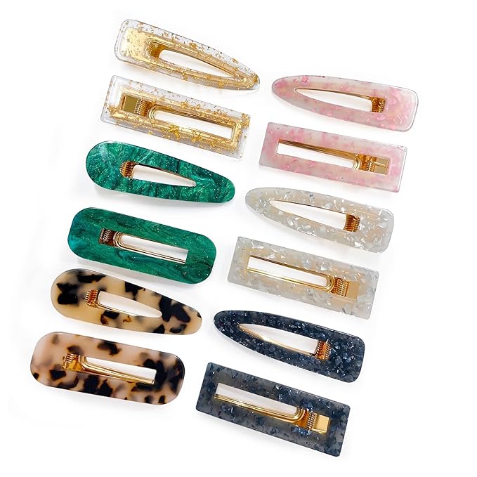 12 Pieces Acrylic Resin Marble Hair Clips Set, Decorative Pearls Hair Barrettes Sweet Decorative Bobby Pins Hairpin Headwear Hair Accessories Headwear for Women and Girls…