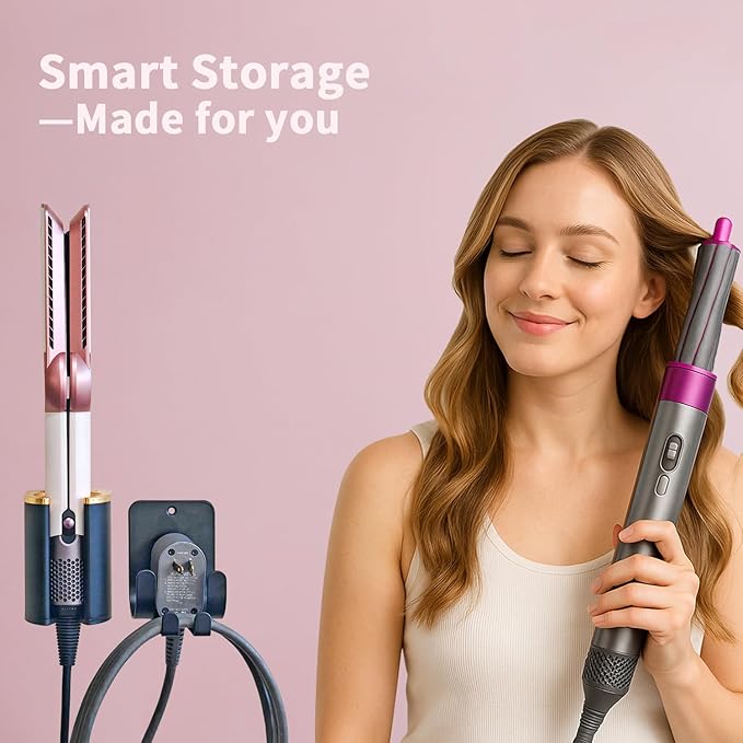 Curling Iron Holder Wall Mount, Premium Organizer for Dyson Airwrap Holder and Flat Iron Holder Wall Mount, Durable Aluminum & Plastic, Modern Space-Saving Storage for Bathroom Vanity, 3M Adhesive