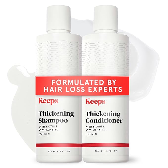 Keeps Men’s Hair Loss Shampoo & Conditioner with Biotin - Anti-Thinning & Hair Growth Products for Men - DHT Blocker with Saw Palmetto & Caffeine for Fuller, Thicker Looking Hair - Color-Safe