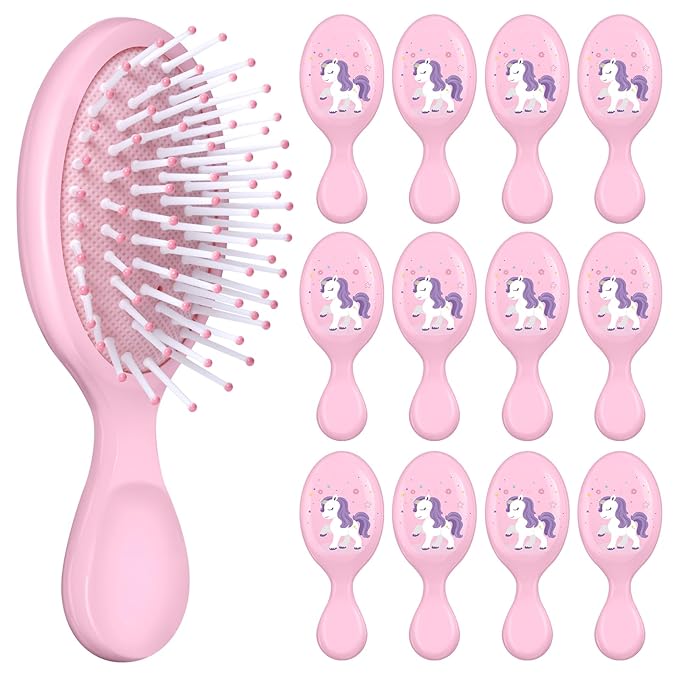 12 Pcs Unicorn Mini Detangler Brush, Mini Travel Hair Brush, Bristles Plastic Detangling Brush,No Tangle Soft Flexible Bristles for Straight, Curly, Thick Hair for Party Gift