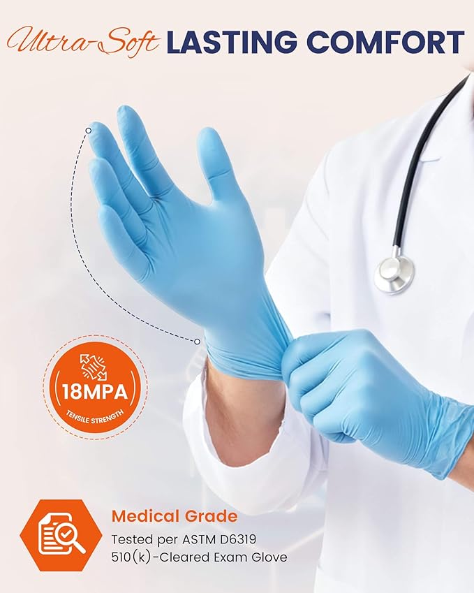 Amarynth 4 Mil Disposable Nitrile Exam Gloves, Powder Free, Strong Grip for Cleaning