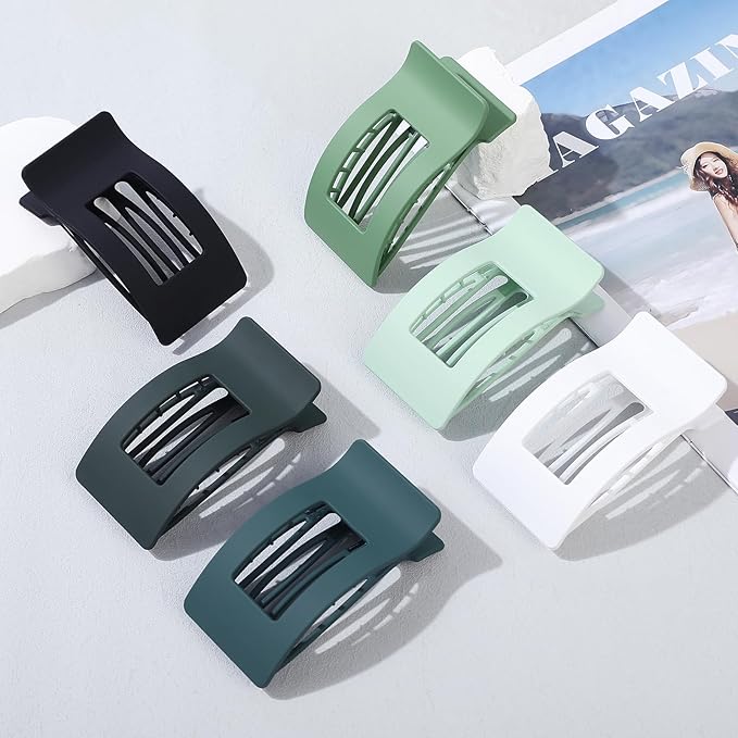 French Flat Hair Clips for Women 6pcs Hair Claw Clips for Thick or Thin Hair Matte Claw Clips for Girls Barrettes Non-Slip Strong Hold Hair Accessories for Women (Green)
