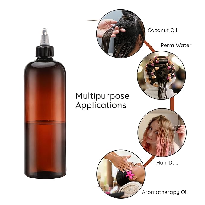 Segbeauty 16.9oz Amber Squeeze Bottles, 2Pcs 500ml Refillable Hair Dye Colored Applicator Bottle with Angled Tip, PET Twist-On Top Tip Plastic Empty Dyeing Tool for Hair Color Perm Oil Salon