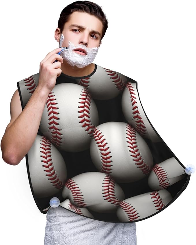 Beard Bib with 3 Suction Cups, Non-Stick Waterproof Hair Catcher Apron, Men's Shaving Essential for Grooming, Cool Baseball Shave Bib