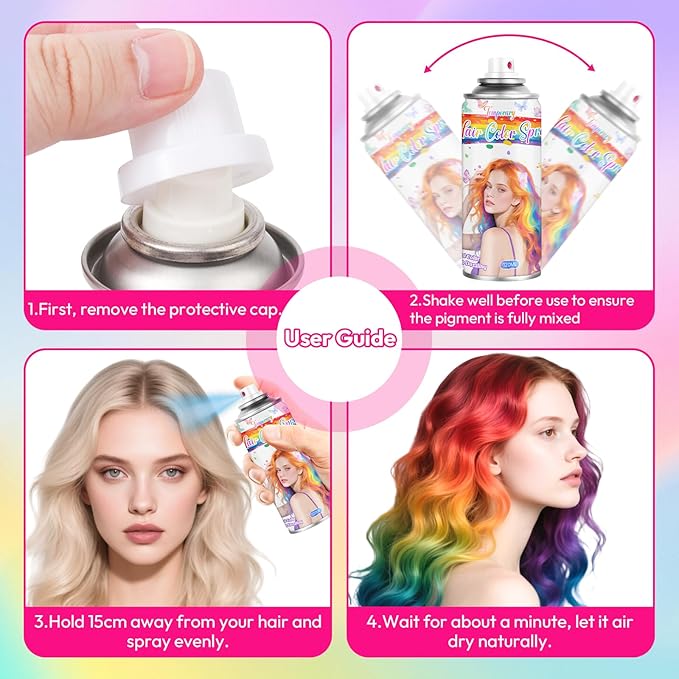 White Temporary Hair Color Spray for Kids & Women- Washable Root Touch Up Hair Dye, Non-Sticky Hair Wax for Christmas,Cosplay,Parties (120ML, White)