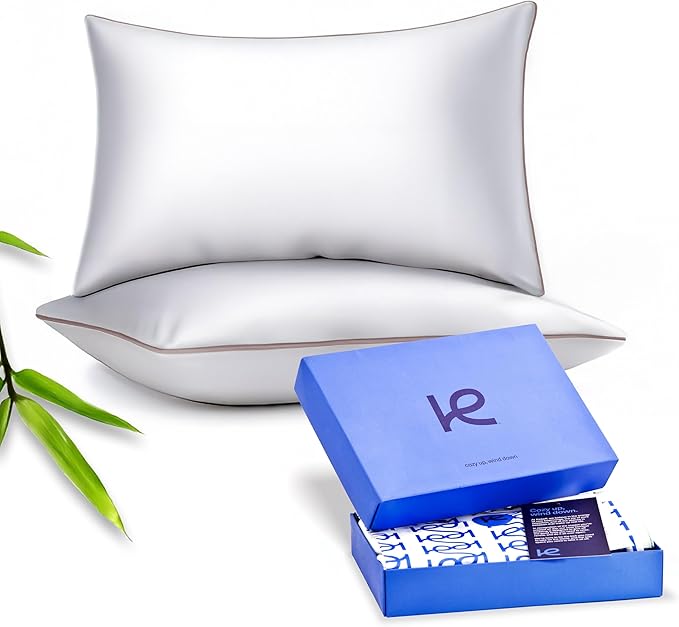 Kickoff Viscose Bamboo Pillowcase, Queen, Set of 2, 100% Organic Hidden Zippered Viscose Bamboo Pillow Case Queen Size, Cooling Pillow Cover for Hot Sleepers (20"x30", Trimmed, Grey Mist)