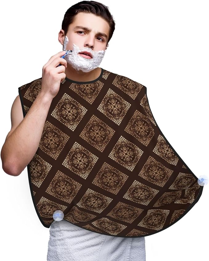 Stretchable Beard Cape, Non-Stick Hair Catcher for Trimming, Waterproof Grooming Apron, Cool Snake Skin Brown