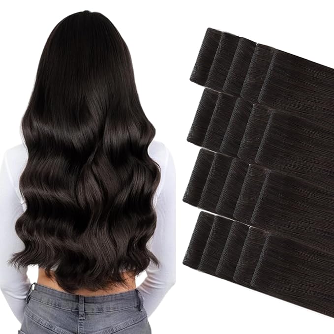 GOO GOO Invisi Edge Tape in Hair Extensions Human Hair, 2 Dark Brown 20pcs 14inch 50g, Virgin Remy Hair, Seamless Injected Tape, Natural Look