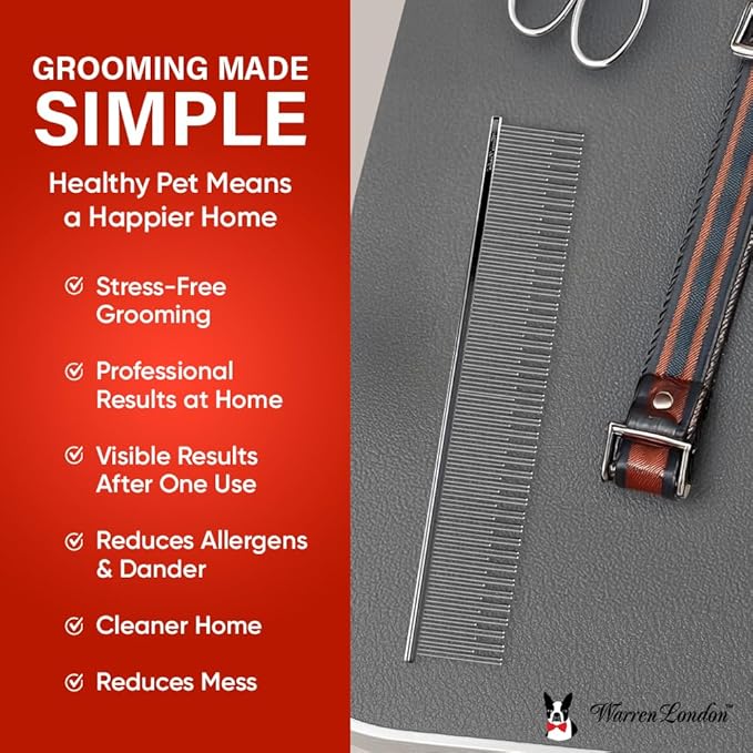Warren London Carding Pro XL Comb 9in | Copper Grooming Comb with Dual-Length Teeth | Removes Undercoat, Loose Fur, and Dander | Groom like a Professional
