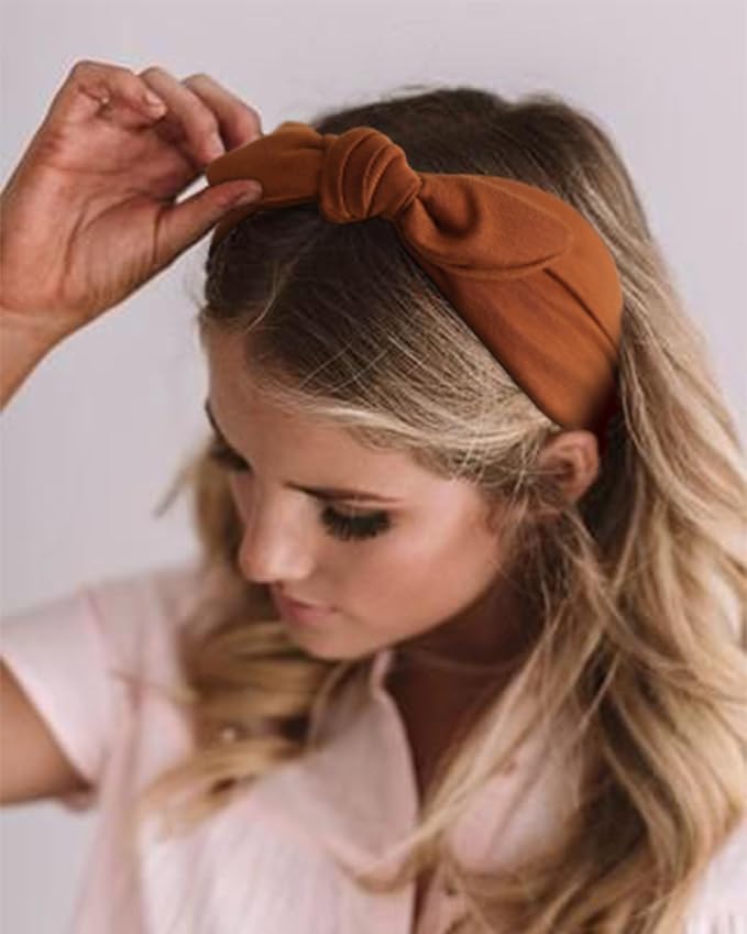 DRESHOW 8 Pack Bow Headbands of Solid Color for Women’s Hair Non Slip Wide Vintage Head Wraps Knotted Cute Hair Band Accessories