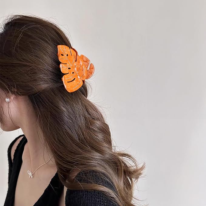 Orange Leaf Hair Claw Clip 3.5 Inch Strong Grip Hair Clip French Design Women Girls Hair Styling Accessories for Thick Thin Hair