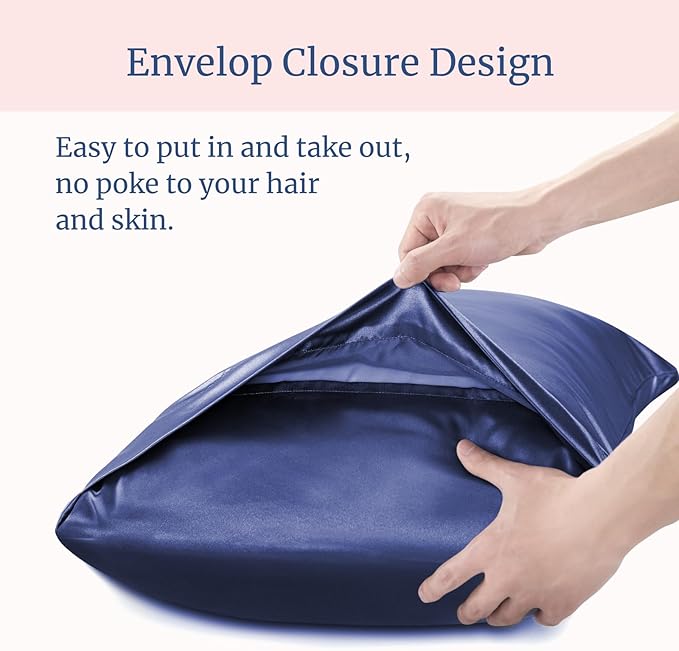 BEDELITE Satin Pillowcase for Hair and Skin, Super Soft Similar to Silk Pillow Cases 4 Pack with Envelope Closure, Cooling Pillowcases for Women Men (20"x36" King Size, Navy)
