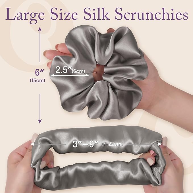 OLESILK Silk Scrunchies Oversized 100% Mulberry: Large for Long Thick Hair, Soft and Smooth for No Damage Hair Care Sleeping, Vintage Fashion