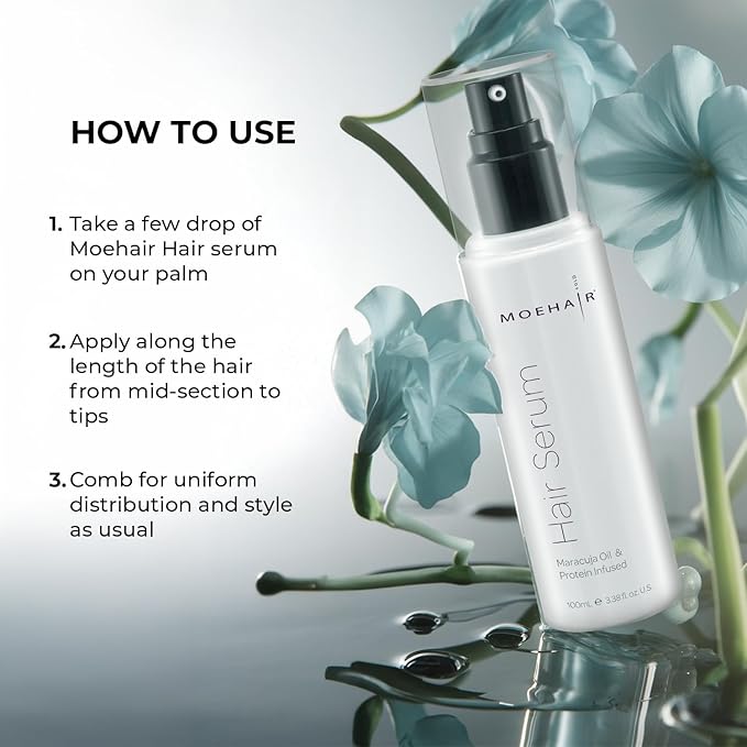MOEHAIR Anti Frizz Hair Serum | Infused with Maracuja Oil and Protein | Hair Serum for Frizzy Hair | Paraben and Sulfate-Free Hair Smoothing Serum | For Strong and Silky Hair (3.38 Fl. Oz)