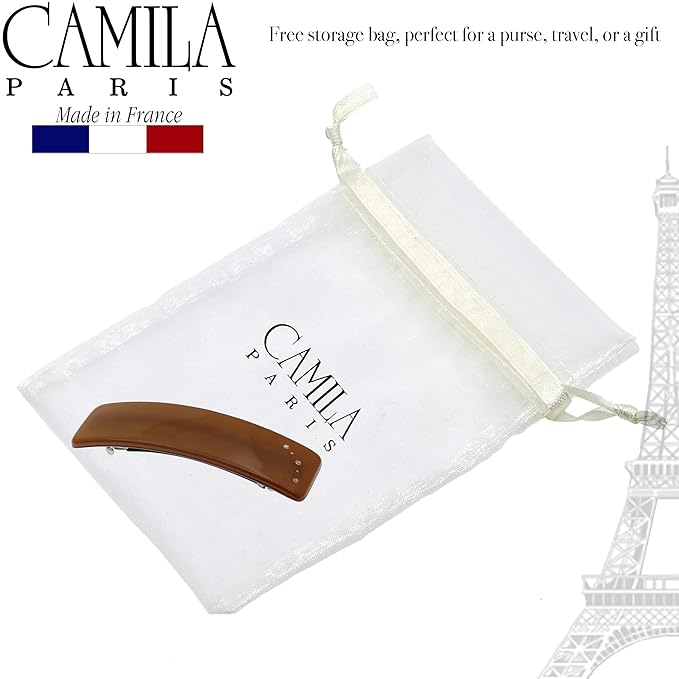 Camila Paris CP3443 French Hair Barrette Clip for Girls, Caramel, Rubberized Automatic Clasp Strong Hold Grip Hair Clips for Women, No Slip and Durable Styling Girls Hair Accessories, Made in France
