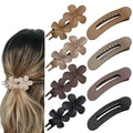 8 Pcs Flat Hair Claw Clips, Matte Flower Hair Clips and Flat Clips, 2 Style Beach Tropical Party Strong Hold Jaw Hair Clips for Women Girls Thin Thick Curly Straight Hair Accessories
