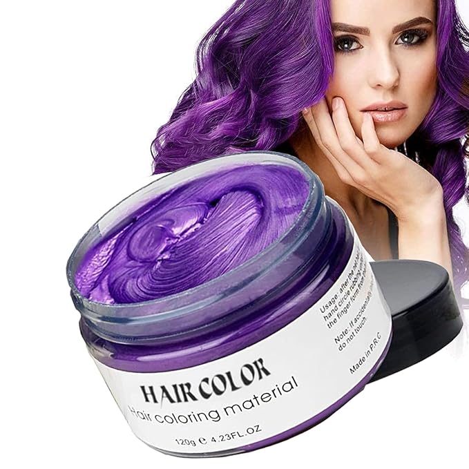 Temporary Hair Color Wax Dye,Hair Color Spray, Natural Hair Coloring Wax Material Disposable Hair Styling Clays Ash for Cosplay,Party,Masquerade, Halloween.etc (Purple, 1 Pack)