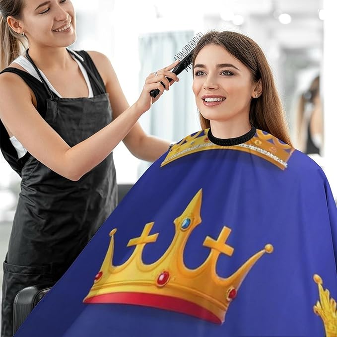Men's Soft Hair Cutting Cape with Adjustable Closure Barber Cape Purple Blue Gold Royal Crown