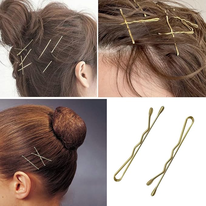220 Count Mini Wavy 1.38 Inch Blonde Bobby Pins, YINGFENG Small Gold Hair Clips with Storage Box for Updos, Metal Hair Clips for Kids, Girls and Women, Suitable for All Hair Types