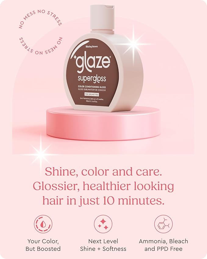 Glaze Supergloss Color Conditioning Gloss With Dispensing Pump – Hydrating Semi-Permanent Color Hair Gloss & Shine Boost – For Natural Medium to Dark Brown Hair – 6.4 Fl Oz - Blazing Brown