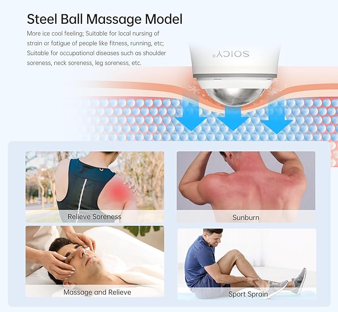Ice Roller for Face and Eyes Body, Facial Ice Roller 360° Rotating Stainless Steel Ball Face Massager Fitness Cryosphere for Reduces Puffiness, Redness and Pain, Beauty Skin Care Tools