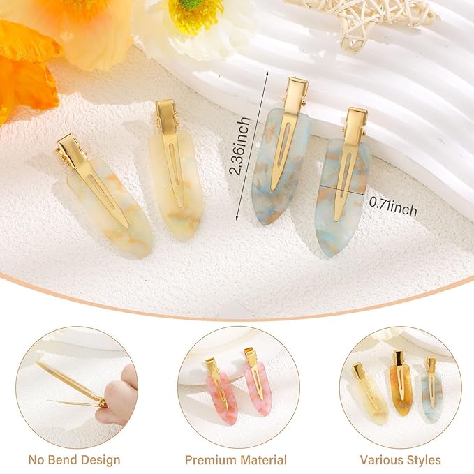 KesaPlan 10PCS No Bend Hair Clips, Jelly Glitter No Crease Hair Clips for Styling, Acrylic Resin Flat Duckbill Clips, Seamless Bang Hair Barrette for Women Girls Makeup Hairstyle Accessories