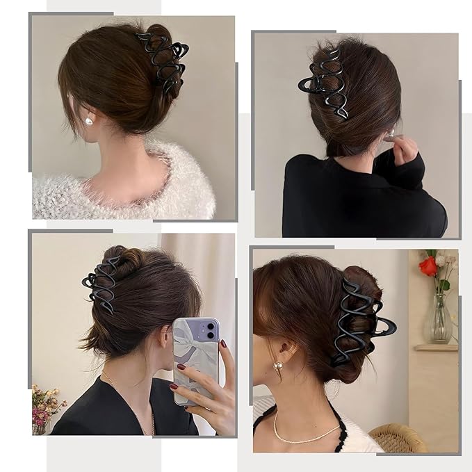 1 PCS Metal Large Claw Clips for Thick Heavy Hair, Strong Hold Big Non-Slip Hair Catch Barrette Black Wave Exquisite Design Jaw Clamp for Long Hair, Fashion Styling Hair Accessories for Women Girls