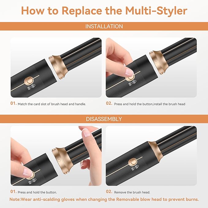 7 in ONE Hair Dryer Brush, Powerful Blow Dryer Brush with Air Curler for Hair, Brush Blow Dryer with Diffuser, Ionic Hot Air Brush Fast Dry, Volumize, Curls, Straight, Hair Styling Tools 100-120V