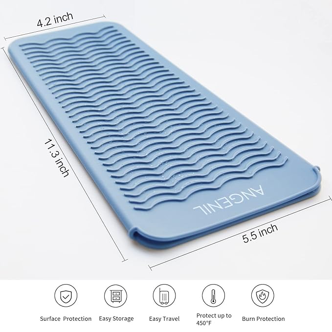ANGENIL Heat Resistant Silicone Mat Pad Pouch For Travel Curling Iron Wand, Tourmaline Titanium Ceramic Portable Flat Iron, Hair Straightener, Automatic Wireless Curlers, Crimper Hair Iron, Hair Tools